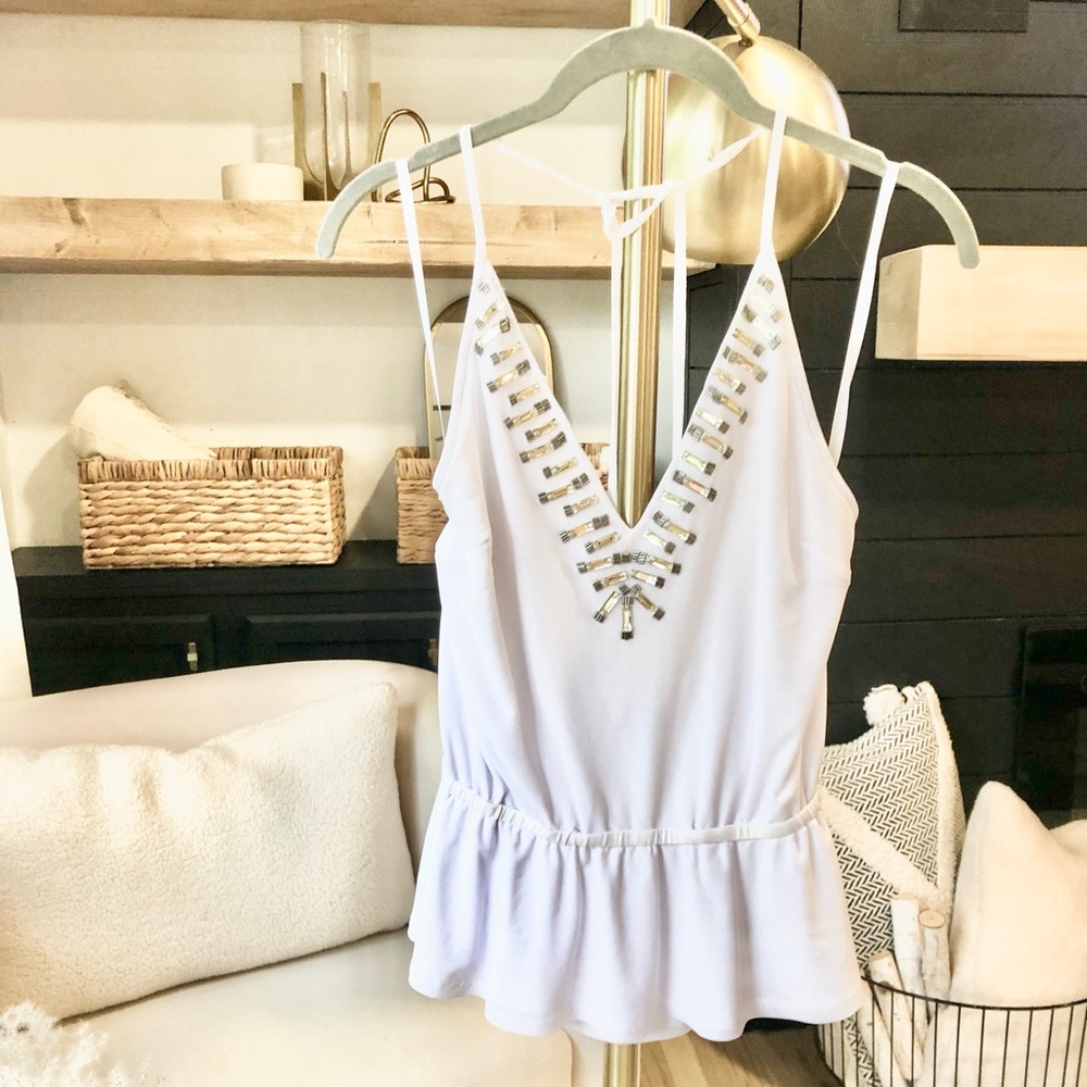 Bebe white peplum gold bedding detailed top